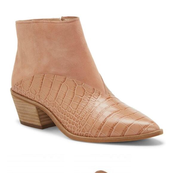 Louise Et Cie Vada Demure Tan/Pink/Nude Suede Leather Ankle Boots size 8.5 - Picture 1 of 12